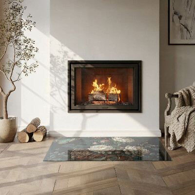 Base de vidro para lareira retangular Padrão floral com borboletas