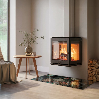 Base de vidro para lareira retangular Padrão floral com borboletas