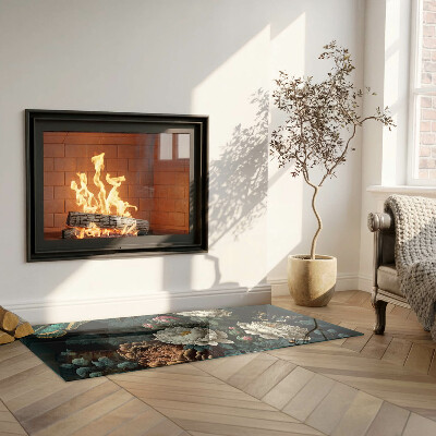 Base de vidro para lareira retangular Padrão floral com borboletas