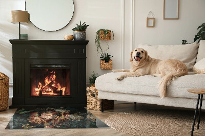 Base de vidro para lareira retangular Padrão floral com borboletas