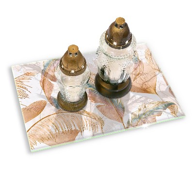 Base para velas de cemitério Penas e folhas Boho