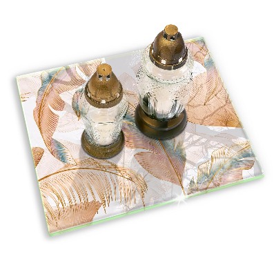 Base para velas de cemitério Penas e folhas Boho