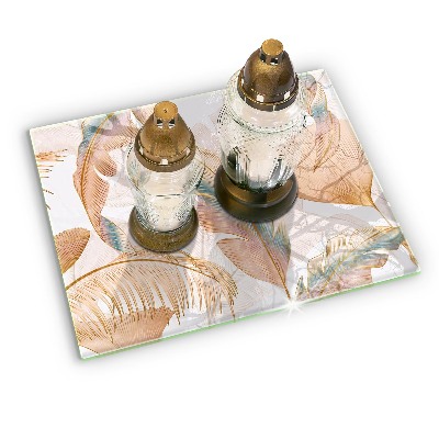 Base para velas de cemitério Penas e folhas Boho