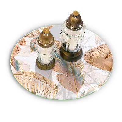 Base para velas de cemitério redondas Penas e folhas Boho