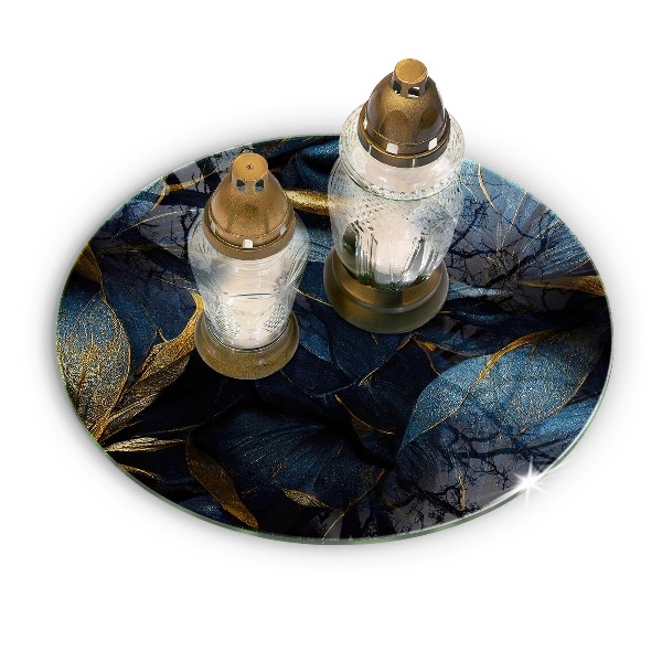 Base para velas de cemitério redondas Folhas decorativas com ouro