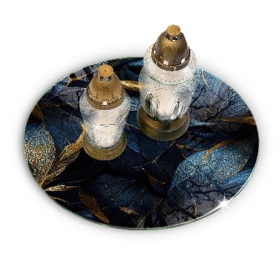 Base para velas de cemitério redondas Folhas decorativas com ouro