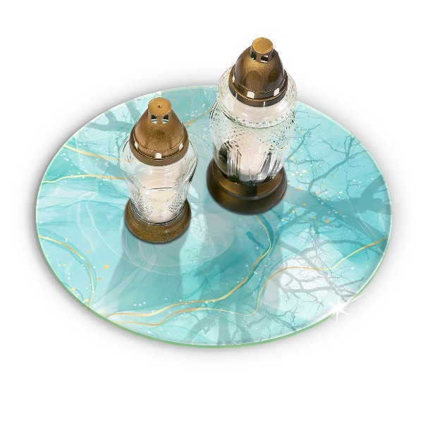 Base para velas de cemitério redondas Abstração azul e dourada