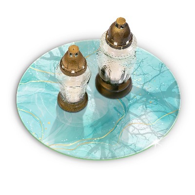 Base para velas de cemitério redondas Abstração azul e dourada