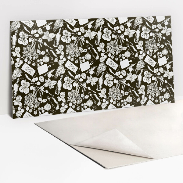 Revestimento de parede Vegetais de desenho animado em preto e branco