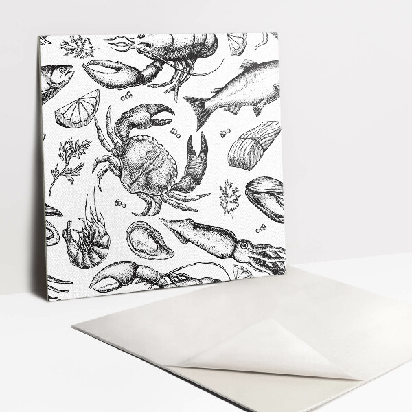 Pavimento vinílico Frutos do mar em preto e branco