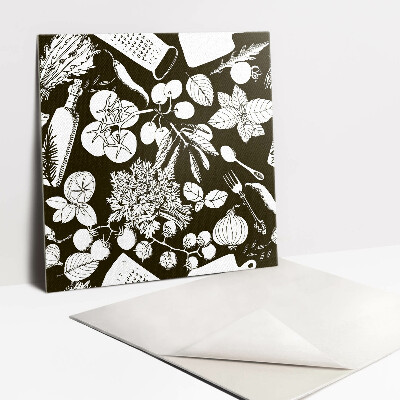 Pavimento vinílico Vegetais de desenho animado em preto e branco