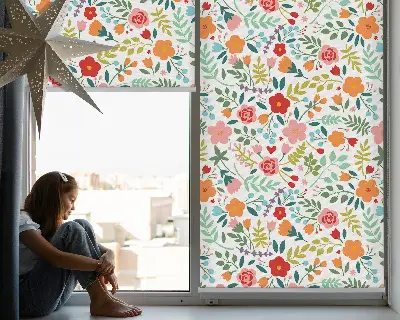 Estores de rolo interiores para janela flores pintadas