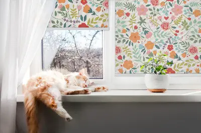 Estores de rolo interiores para janela flores pintadas