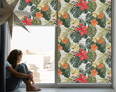 Estores de rolo para porta de varanda Flores e folhas tropicais