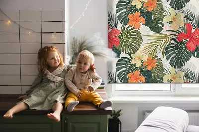 Estores de rolo para porta de varanda Flores e folhas tropicais