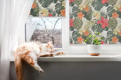 Estores de rolo para porta de varanda Flores e folhas tropicais