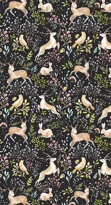 Estores de rolo para porta de varanda Corças, pássaros e coelhos