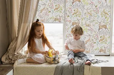 Estores de rolo interiores para janela Corças, pássaros e coelhos