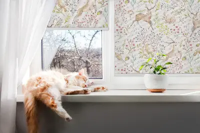 Estores de rolo interiores para janela Corças, pássaros e coelhos