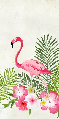 Estores de rolo em tecido Flamingos junto às folhas