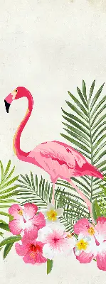 Estores de rolo em tecido Flamingos junto às folhas