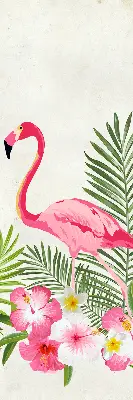 Estores de rolo em tecido Flamingos junto às folhas