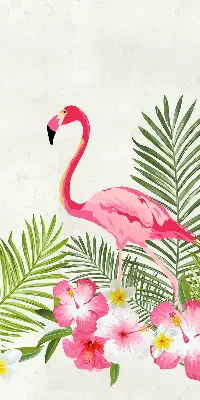 Estores de rolo em tecido Flamingos junto às folhas