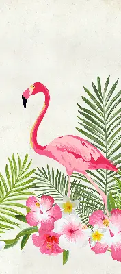 Estores de rolo em tecido Flamingos junto às folhas