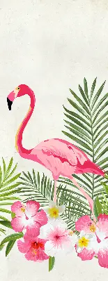 Estores de rolo em tecido Flamingos junto às folhas
