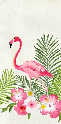 Estores de rolo em tecido Flamingos junto às folhas