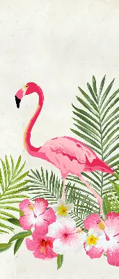 Estores de rolo em tecido Flamingos junto às folhas