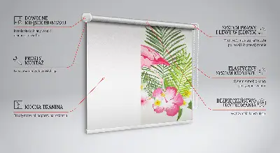 Estores de rolo em tecido Flamingos junto às folhas