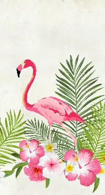 Estores de rolo em tecido Flamingos junto às folhas