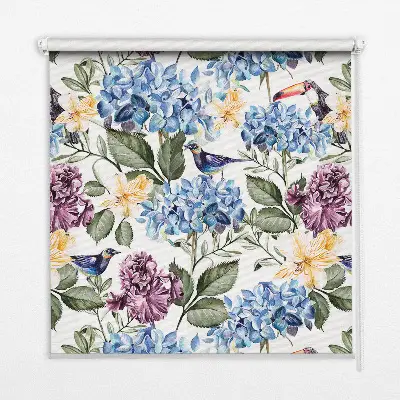 Estores de rolo interiores para janela Tucanos e flores
