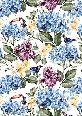 Estores de rolo interiores para janela Tucanos e flores