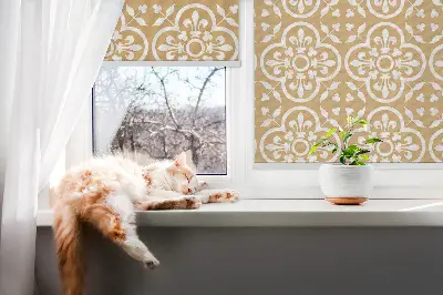 Estores de rolo em tecido Azulejo com padrão folclórico português