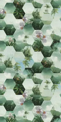 Estores de rolo para porta de varanda Hexágonos verdes