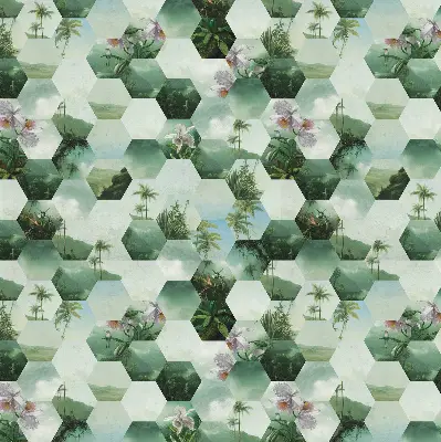 Estores de rolo para porta de varanda Hexágonos verdes
