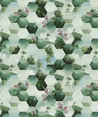 Estores de rolo para porta de varanda Hexágonos verdes