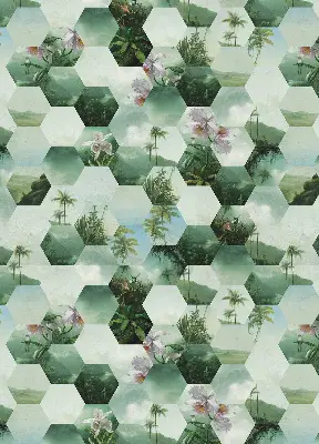 Estores de rolo para porta de varanda Hexágonos verdes