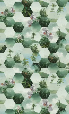 Estores de rolo para porta de varanda Hexágonos verdes