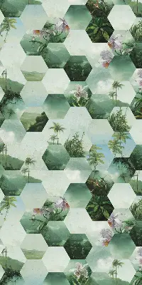 Estores de rolo para porta de varanda Hexágonos verdes