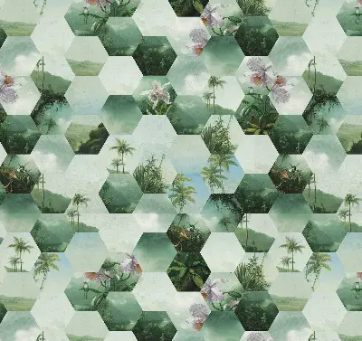 Estores de rolo para porta de varanda Hexágonos verdes