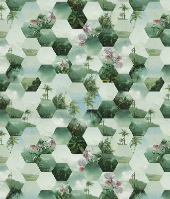 Estores de rolo para porta de varanda Hexágonos verdes