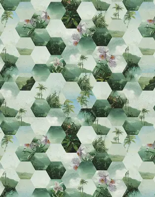 Estores de rolo para porta de varanda Hexágonos verdes