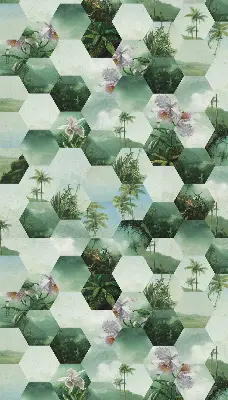 Estores de rolo para porta de varanda Hexágonos verdes