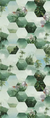 Estores de rolo para porta de varanda Hexágonos verdes