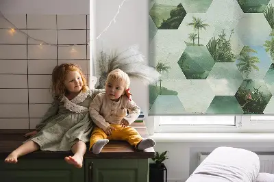 Estores de rolo para porta de varanda Hexágonos verdes