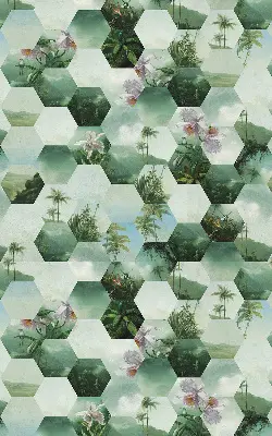 Estores de rolo para porta de varanda Hexágonos verdes