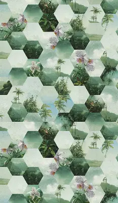 Estores de rolo para porta de varanda Hexágonos verdes